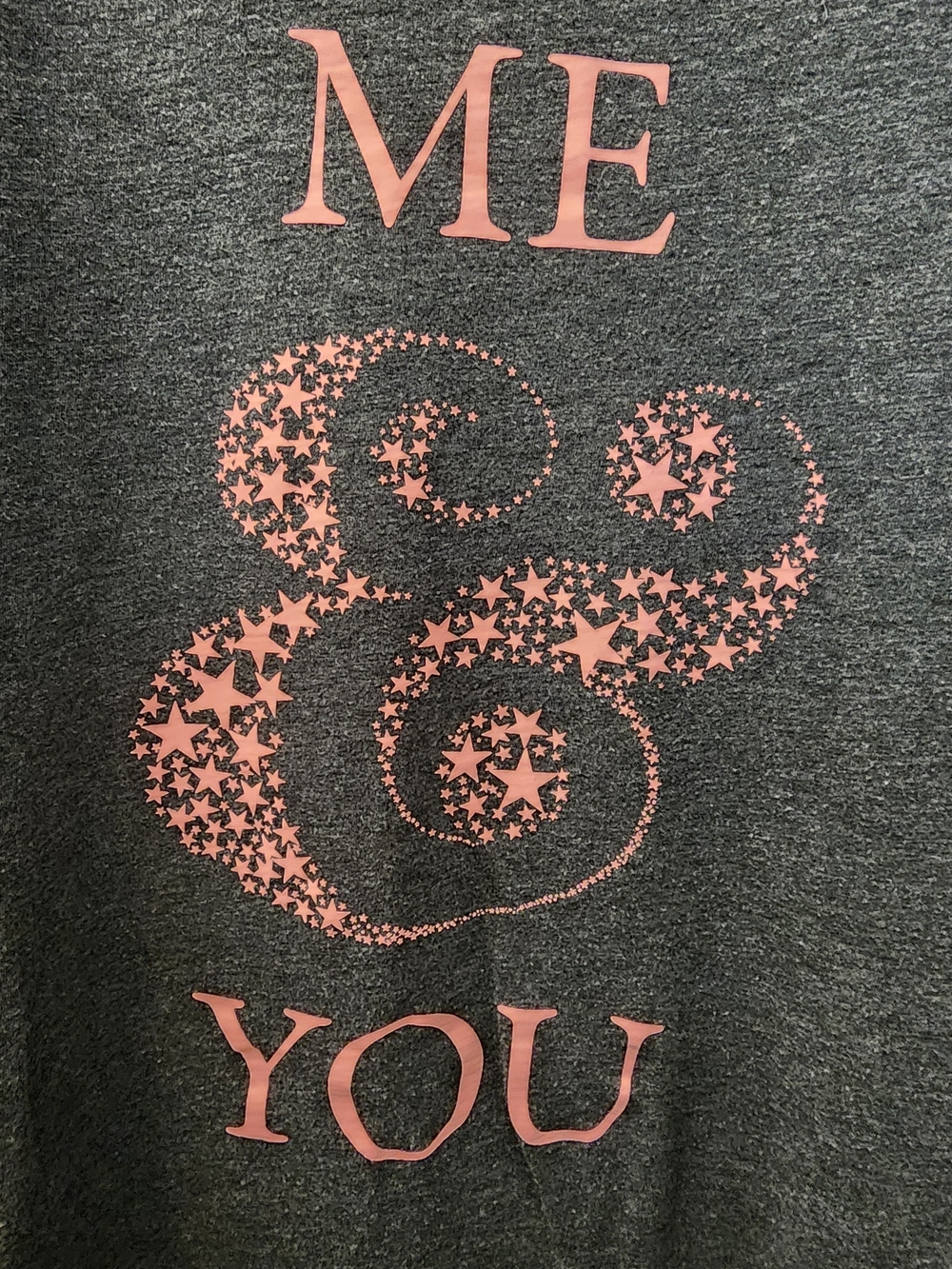 Gray Tee with Pink 'ME & YOU' Star Graphic Womens Size Large